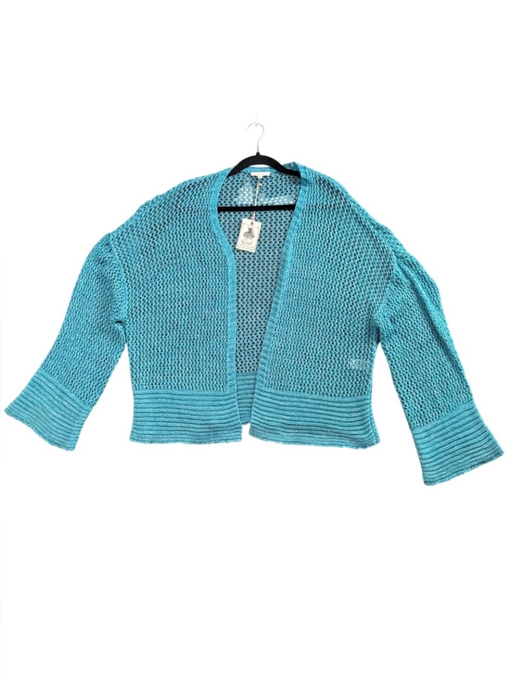 Easel Boho Crochet Knit Cardigan Women M Teal Indie Beach NWT‎